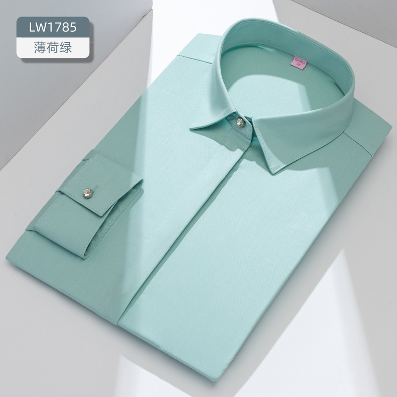 LOGO personalizado camisa de fibra de bambú para mujeres mangas largas sin quemar anti-arrugas ropa de trabajo de negocios camisa blanca image 15
