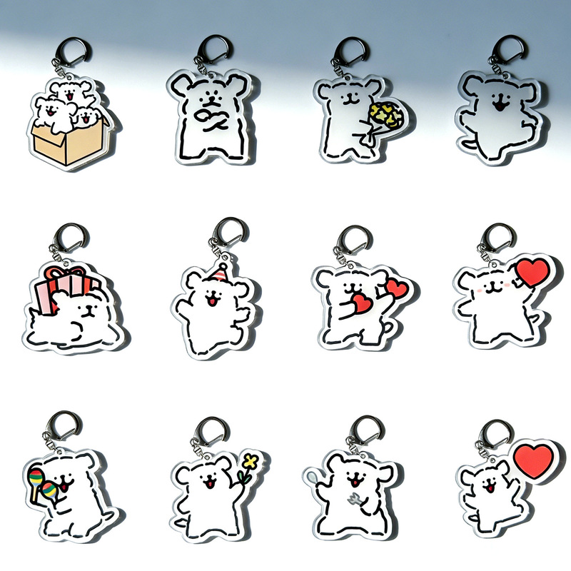 Maltese Cartoon Line Puppy Keychain Student Acrylic Pendant Cute and Interesting Ins School Bag Pendant