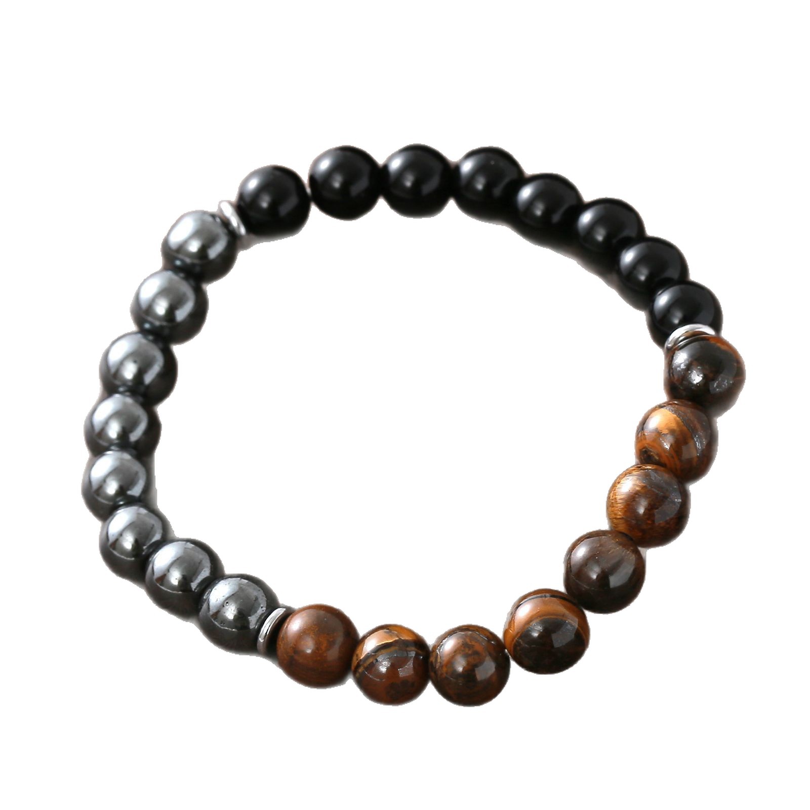 Cross-border TK Herrenarmband aus schwarzem Gallenstein, gelbem Tigerauge und Obsidian mit glattem, elastischem Design_voghion.com