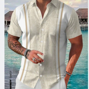 Amazon Independent Station Foreign Trade 2024 New Casual All-match Fashion Trend Geometric Short-sleeved Shirt MB1