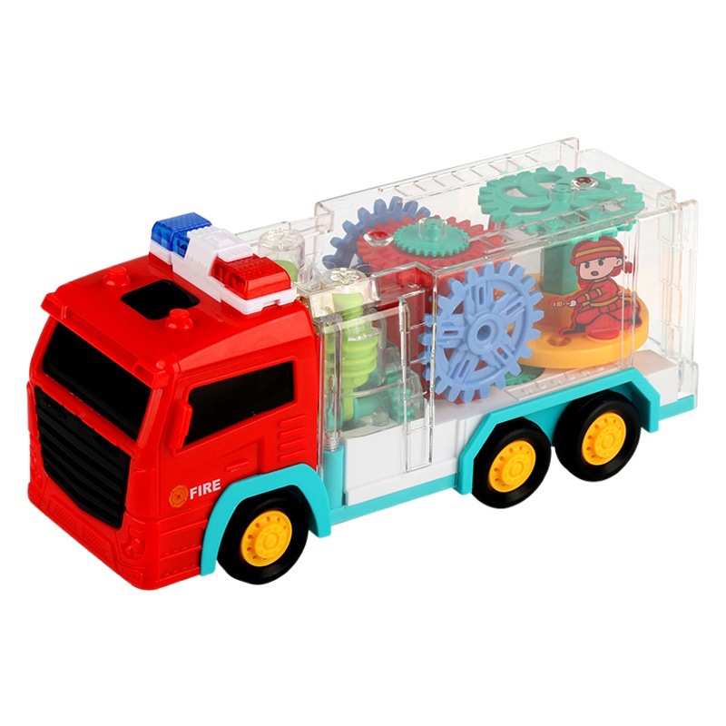 Tiktok Electric Universal transparent gear fire truck colorful music light fire toy car stall wholesale