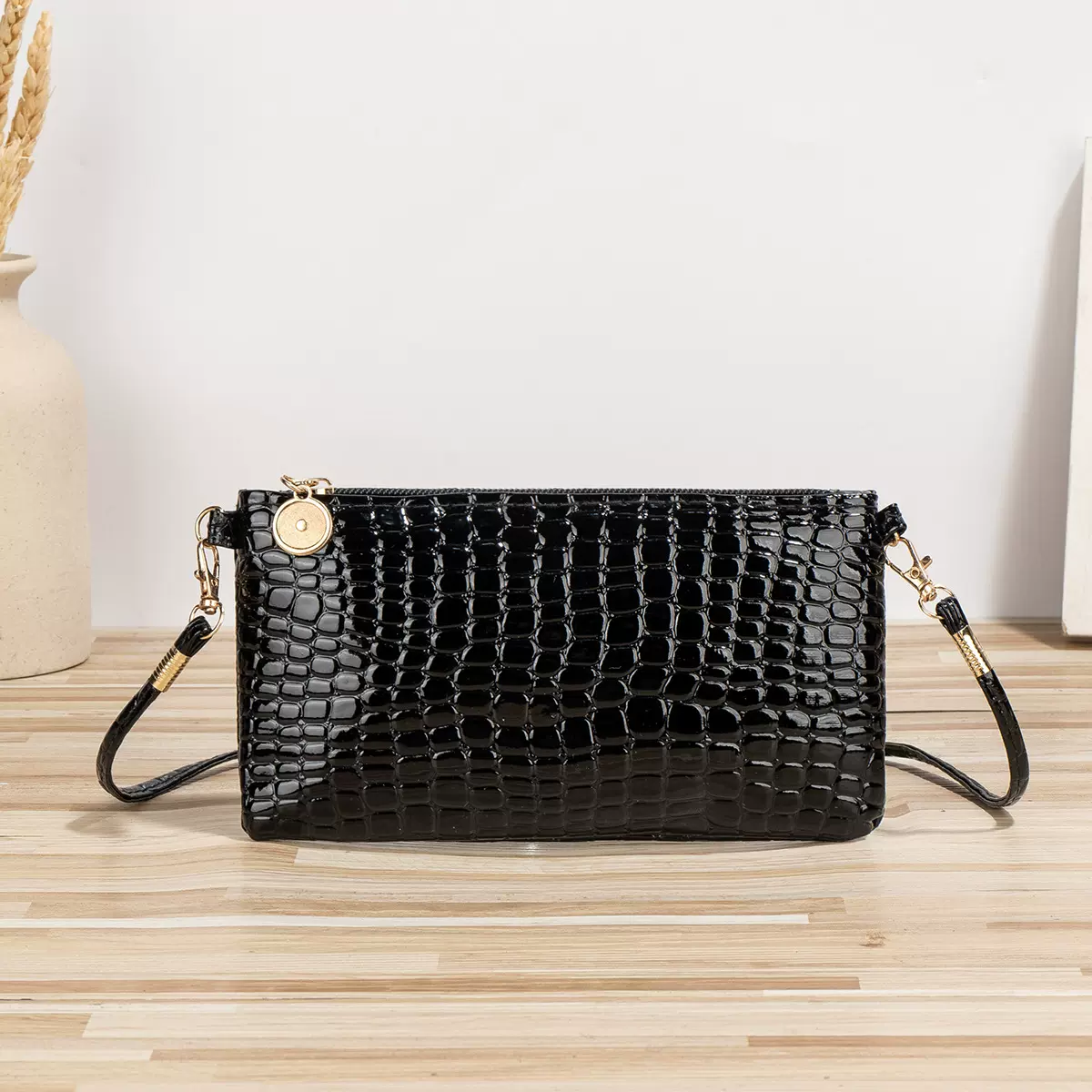 新款鳄鱼纹手拿包迷你小方包女硬币包单肩斜挎包钥匙手机零钱包包