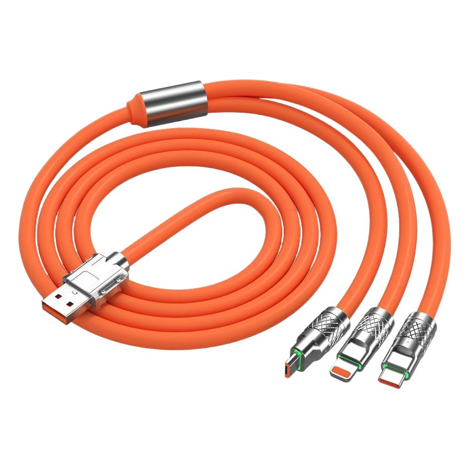 Alargado 3 M 120W negrita super rápido cable de datos tres en uno para Apple Huawei vivo xiaomi tpyec