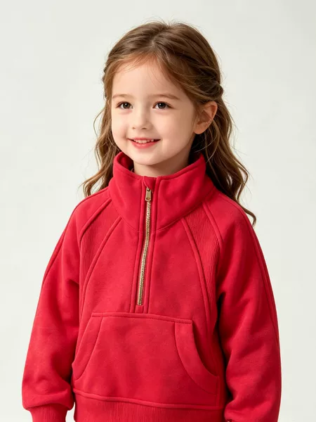 Lulu Scuba New Family Matching Outfit with Gold Zipper, Fleece-Lined, Warm Embroidered Sports Sweatshirt, Short Half-Zip, Loose Fit