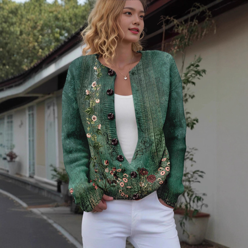 Round Neck Cardigan Sweater with Halloween Print - Customer-Specific Link
