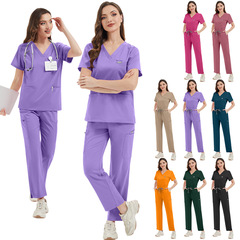 男性と女性のための高品質のSPAナースユニフォーム、Vネックストレートパンツ、マルチカラーオプション、Amazonドロップシッピング病院作業服