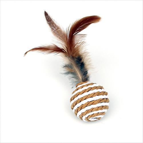 Cat toy ball Feather sisal ball cat toy Funny cat ball Cat self-pleasure toy String paper ball pet cat