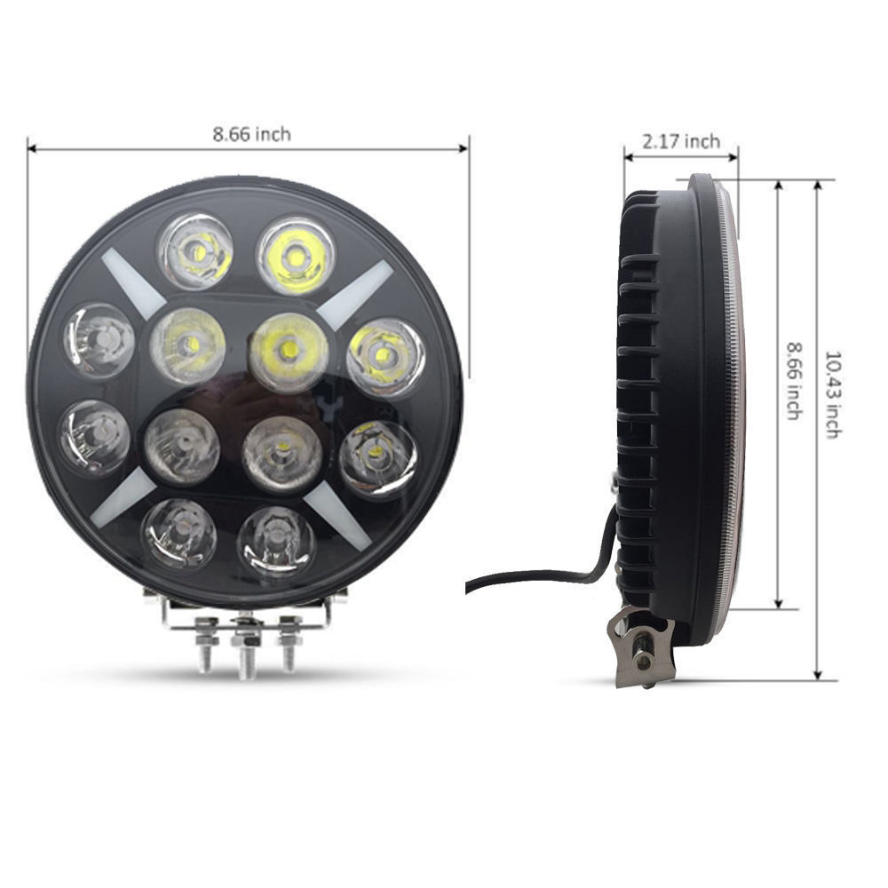 Cross-Border Supply of 9inch Round Off-Road Vehicle Lights, Modified 120W Work Lights, Ouka Spotlights, Excavator Inspection Lights