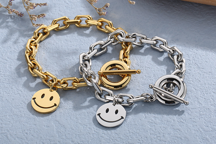 fashion creative smiley face titanium steel gold plated bracelet necklace