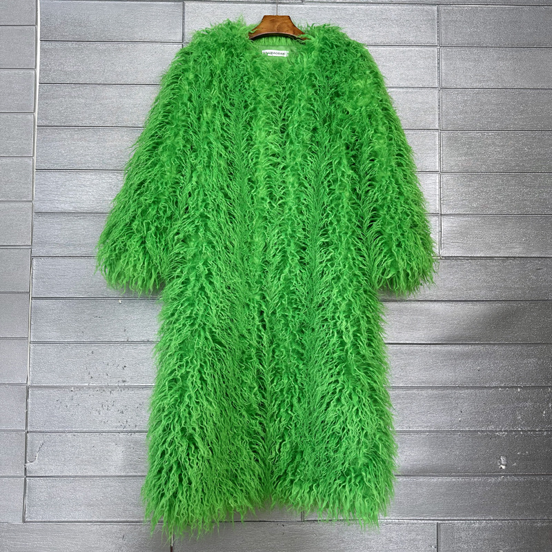 Cross-Border Foreign Trade Supply European and American Fur Imitation Fur Beach Wool Extended Fur Coat Colorful Over-The-Knee Long Style