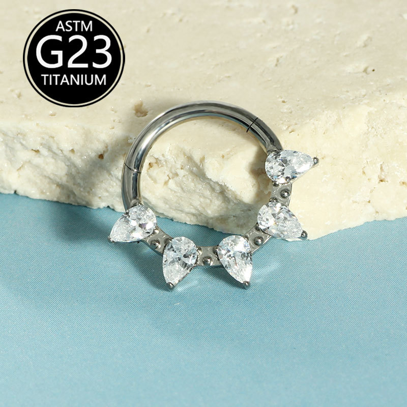 G23 Titanium Nose Ring 1.2x8mm CZ Inlay Nose Stud Hoop Piercing Jewelry for Women Men detail image 9