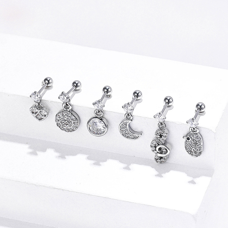 Unisex Gender Streetwear Style 1 Piece Stainless Steel Zircon Ear Cartilage Rings & Studs Heart Shape Plating Inlay 18K Real Gold Plated Unisex
