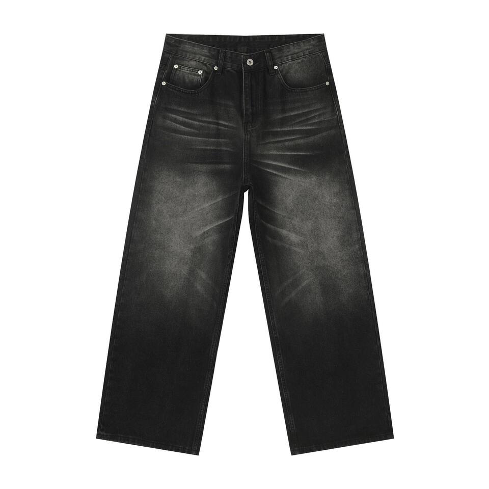 Quần jeans nam ống rộng lưng giữa, dáng suông thoải mái, chất denim washed — màu xanh, màu xanh nhạt, màu xám đen