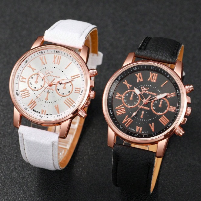 Nuovo orologio con cinturino in pelle PU Orologio al quarzo Three Eyes Geneva Orologio alla moda per coppie Orologio classificato_voghion.com