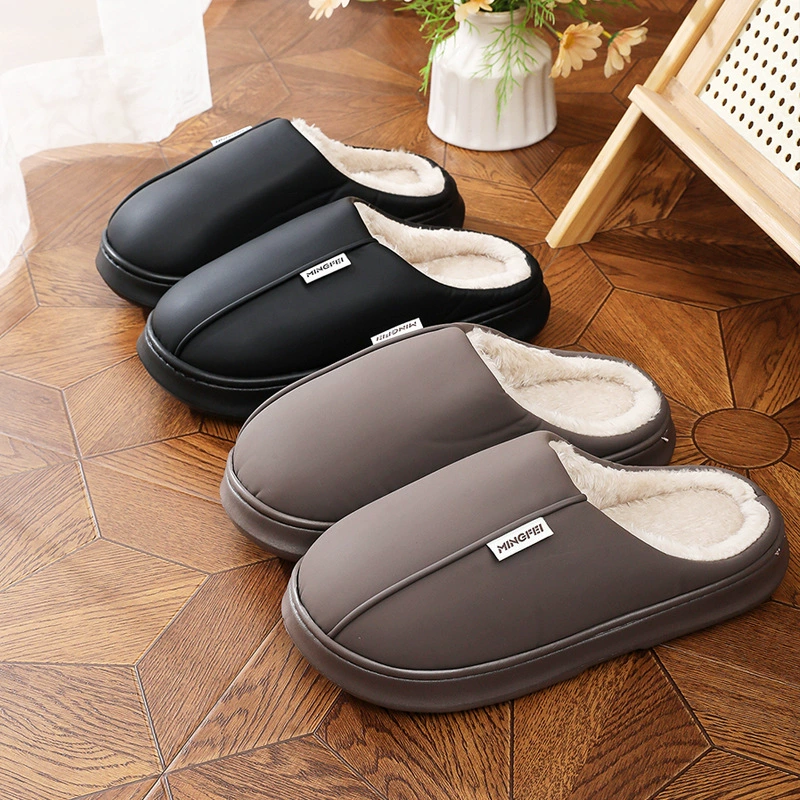Большие хлопчатобумажные тапочки мужские зимние водонепроницаемые хлопчатобумажные туфли легкая домашняя обувь ПУ плюс бархат теплая хлопчатобумажная обувь большого размера