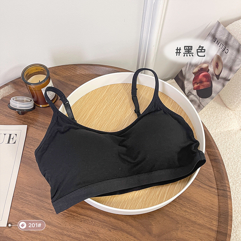 Sling para mujer Sujetador de verano de una pieza con almohadilla para el pecho, chaleco trasero de belleza, ropa interior sin costuras, tirantes finos con posavasos