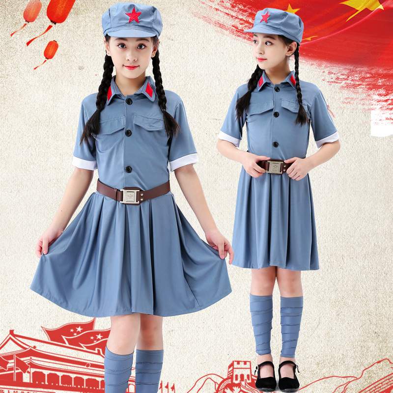 Children's Red Army Performance Suit Sparkling Red Star Men's and Women's Chorus Elastic Dance Suit Eighth Route Army Little Red Army Performance Suit