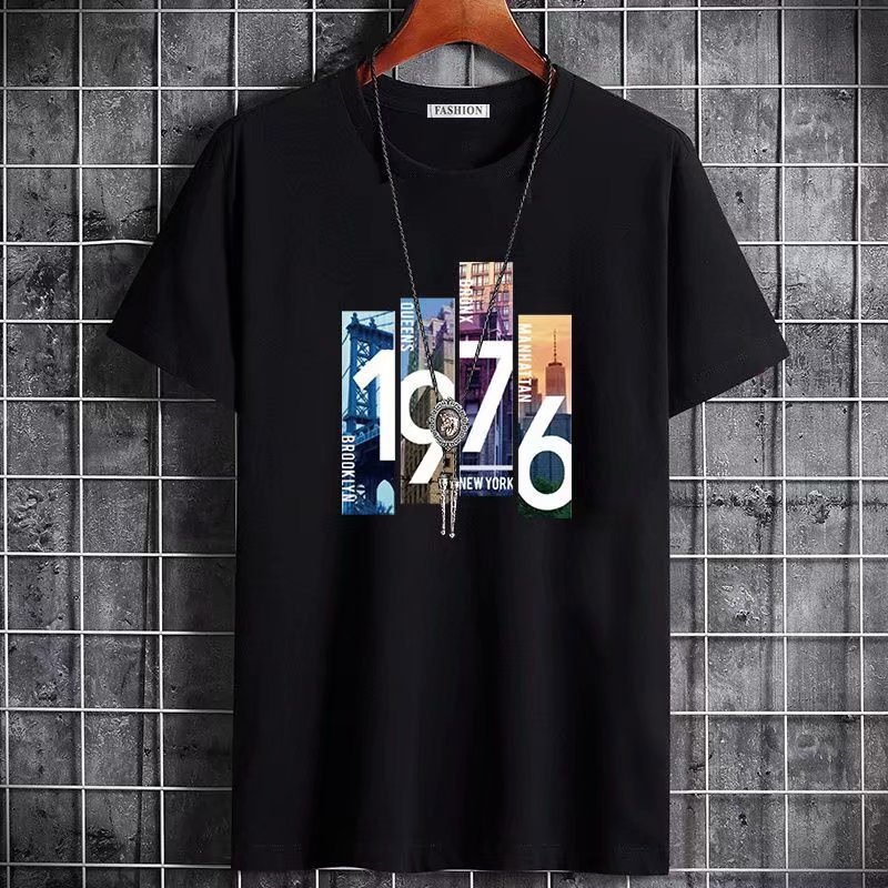 Cross-border American-style short-sleeved T-shirt with milk silk breathable men's round neck slim fit short-sleeved quick-drying sports top dropshipping one piece