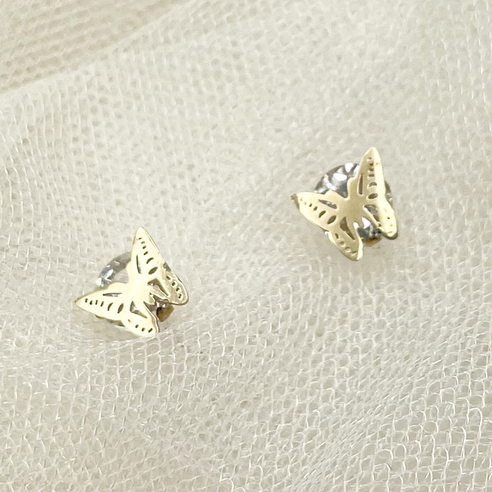 Sweet Butterfly Stainless Steel Plating Inlay Zircon Ear Studs 1 Pair