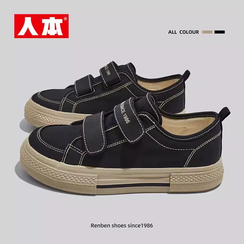 RB23117 Женские парусиновые туфли на липучке, новая весенняя обувь для доски, женская обувь на толстой подошве, повседневная спортивная популярная обувь