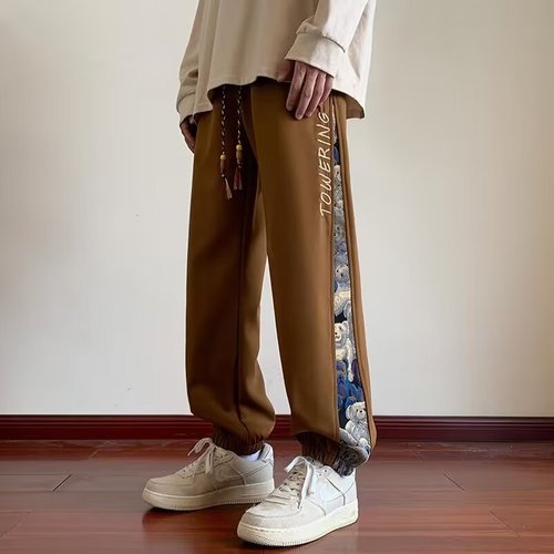 American streetwear casual long pants for spring and autumn, sporty loose-fitting versatile cool student straight-leg stirrup pants