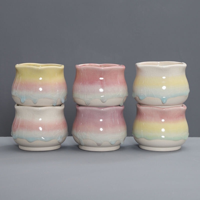 Petal Ice Crack Glaze Flow Glaze Succulent Flower Pot Ceramic Creative Stoneware Large Diameter Short and Simple Breathable Gradient Rainbow Petal Ice Crack Glaze Flow Glaze Succulent Flower Pot Ceramic Creative Stoneware Large Diameter Short and Simple Breathable Gradient Rainbow