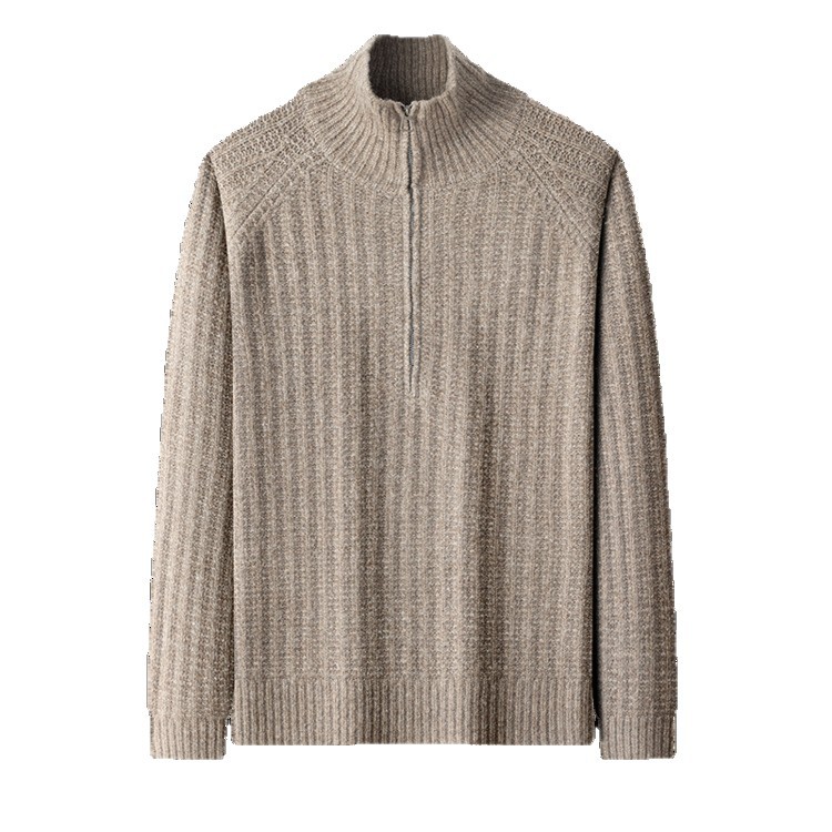 Otoño y invierno medio cremallera suéter de cuello alto hombre grueso calentamiento suelto inserción de mangas de hombro fondo camisa de punto nuevo suéter de hombre