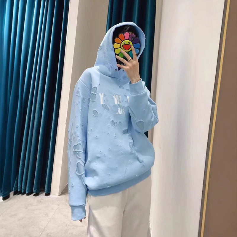 high quality GV high version art hole hoodie retro distressed popular men's hooded sweater trend all-match