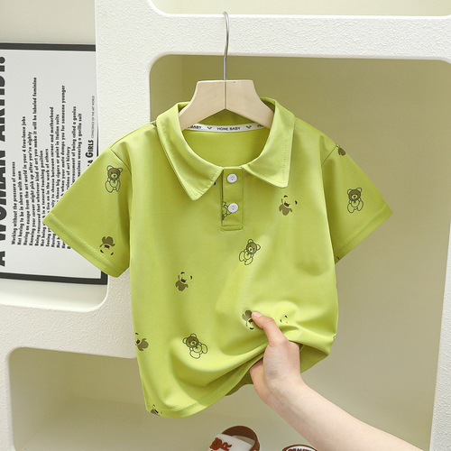 Children's Summer Short Sleeve Polo Shirt 2024 New Style Unisex Baby Cool Collar Academic Style Children's Clothing Wholesale