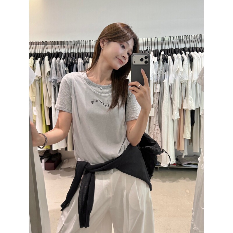 The King of Summer Outfits! 【Miss Miss Home】Simple Everyday Mesh Letter Fake Two-Piece Short-Sleeve T-Shirt 89248 The King of Summer Outfits! 【Miss Miss Home】Simple Everyday Mesh Letter Fake Two-Piece Short-Sleeve T-Shirt 89248
