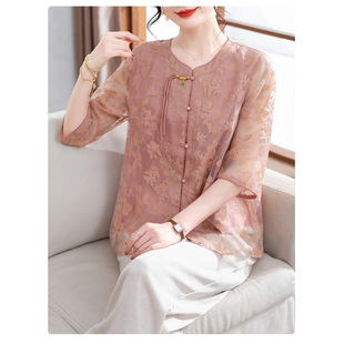 Mother's Day Mom Summer Wear 2025 New Short-Sleeved Tops New Chinese Style Thin Shirts Middle-Aged and Elderly Women's T-Shirts