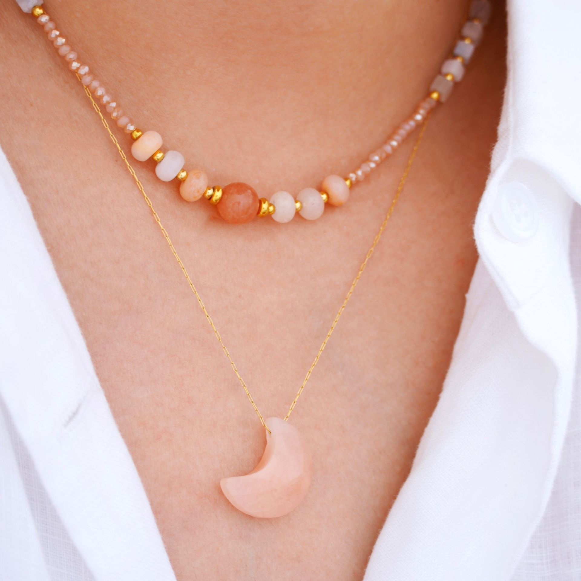 IG Style Casual Geometric Sector Moon Natural Stone Titanium Steel Natural Stone Pendant Necklace Necklace In Bulk display picture 3