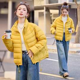 休闲风羽绒服女新款2025冬季宽松立领轻薄白鸭绒排骨羽绒外套