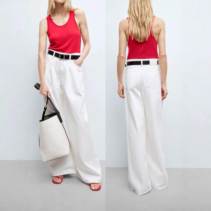 25 Styles Inspired by Editio* Dami's Same Style Cotton Soft Skin-Friendly Wide-Leg Pleated White Denim Pants for Women 25 Styles Inspired by Editio* Dami's Same Style Cotton Soft Skin-Friendly Wide-Leg Pleated White Denim Pants for Women