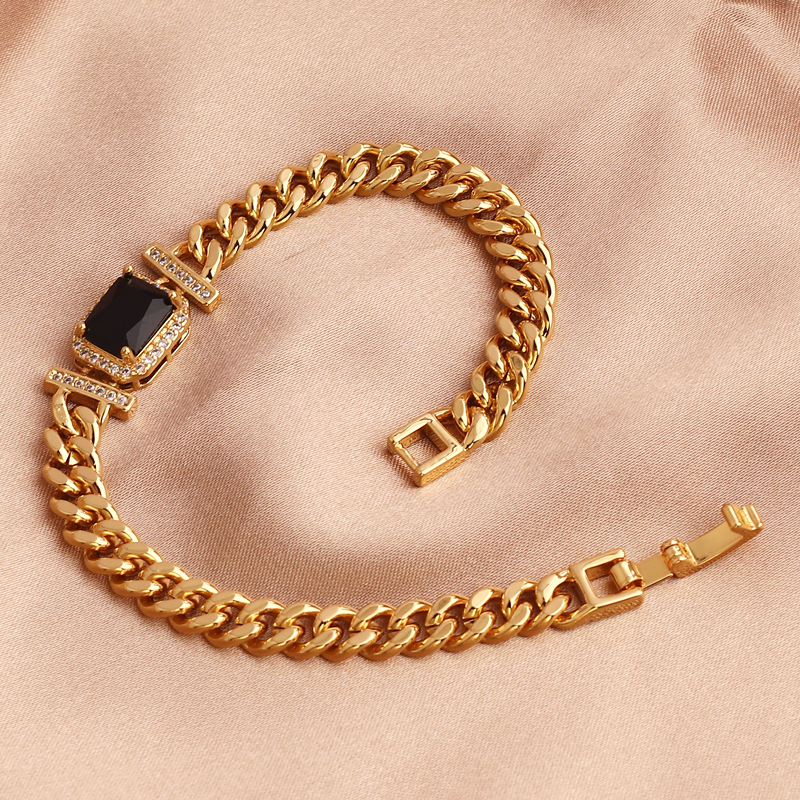 Fashion Square Copper Gold Plated Inlaid Zircon Bracelets