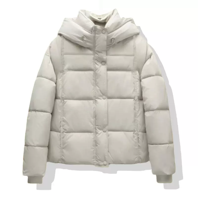 2025新品秋冬纯色泡芙短款连帽宽松面包服加厚保暖羽绒棉服外套