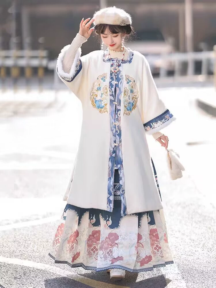 Новый бархат цвета Мин Ханфу осенне-зимний утолщенный кардиган на флисовой подкладке с квадратным воротником пальто студенческий Повседневный жилет юбка