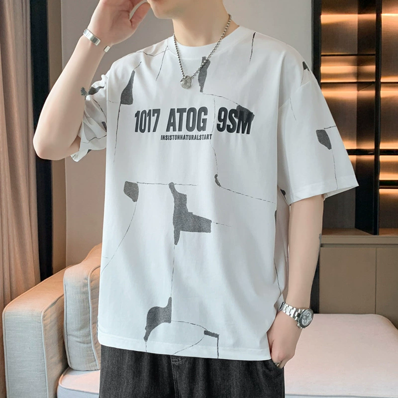 Летняя футболка с короткими рукавами для мальчиков, тонкая модная брендовая свободная универсальная дышащая повседневная футболка с половиной рукавов с принтом, топ