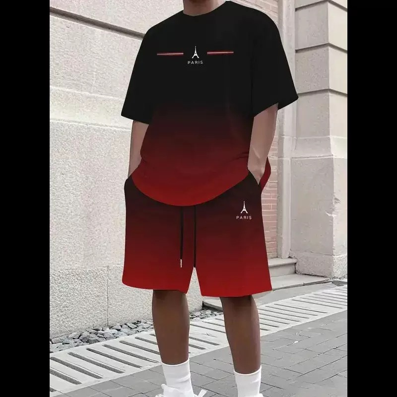 Amazon TEMU ホットセール 3D プリントクロスボーダー夏ルーズ通気性半袖ラウンドネック Tシャツショーツツーピーススーツ|undefined