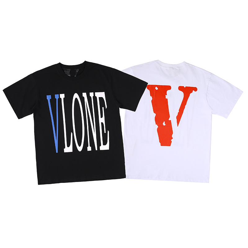 Tide brand VLONE blue big V short-sleeve...