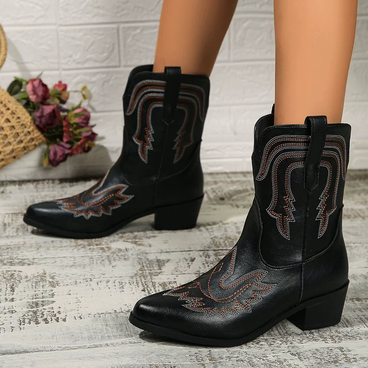 Foreign trade large size printed knight boots 2024 autumn and winter new square heel mid-calf western cowboy style women's boots Amazon women