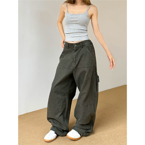 2025 Spring/Summer American Vintage Wide-Leg Cargo Pants for Men – Loose-Fit, Straight-Leg Design, Casual Long Trousers