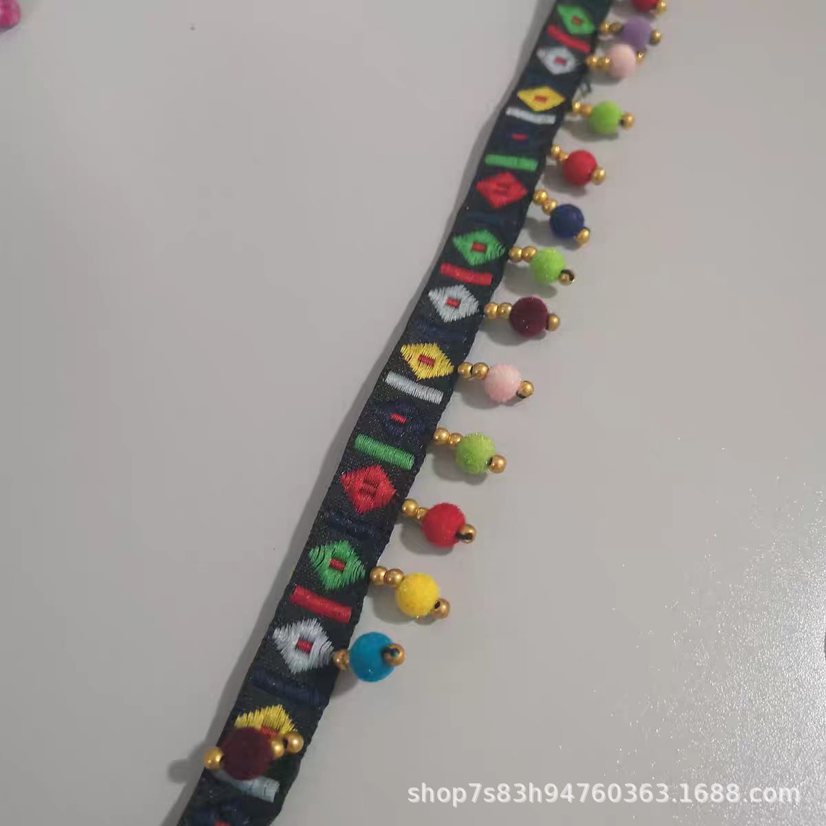 1cm新款现货手工钉珠织带 DIY 民族风古装汉服花边 衣帽箱包窗帘