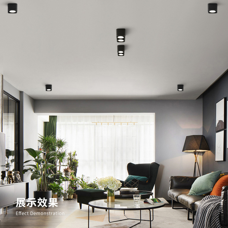 Living room and bedroom without main light square ceiling light adjustable cob downlight ceiling single head double head surface-mounted spot light