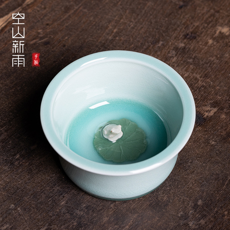 空山新雨 龙泉青瓷国风荷塘蛙趣纯手工主人杯 陶瓷品茗杯功夫茶盏