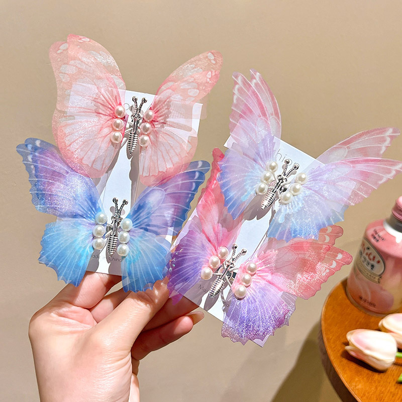 Movable butterfly hairpin female 2023 new bangs side clip headdress back Head Super fairy duckbill clip hairpin