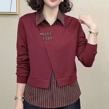 气质翻领女装2025秋新时尚衬衫假两件早秋休闲风拼接显瘦洋气长袖