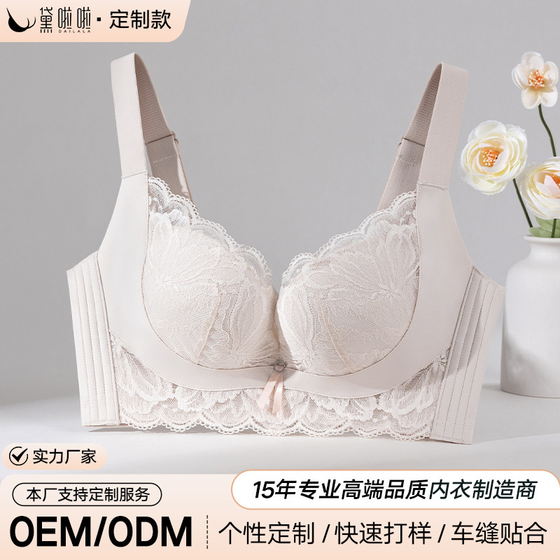 French-Style Lace High-Quality Large Bust Push-Up Bra for Women, Soft Support, Lift and Adjust Side Breasts, Adjustable Bra, Can Be Branded
