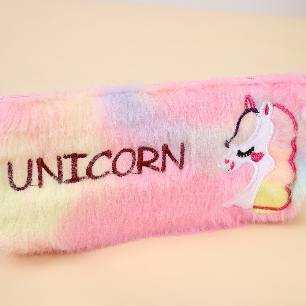 Nuevo bolso de pluma de peluche Gradiente Tie Tie Tie Tie Bag Papelería Unicornio Papelería Bolsa de almacenamiento creativa transfronteriza Regalos para niños