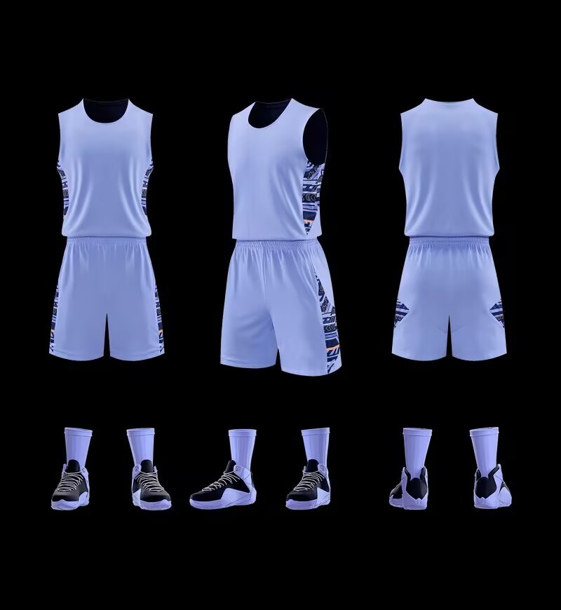 Nuevo conjunto de ropa de baloncesto de doble cara rápida secado transpirable de entrenamiento de baloncesto americano uniformes de equipo de juego de logotipo de impresión baloncesto